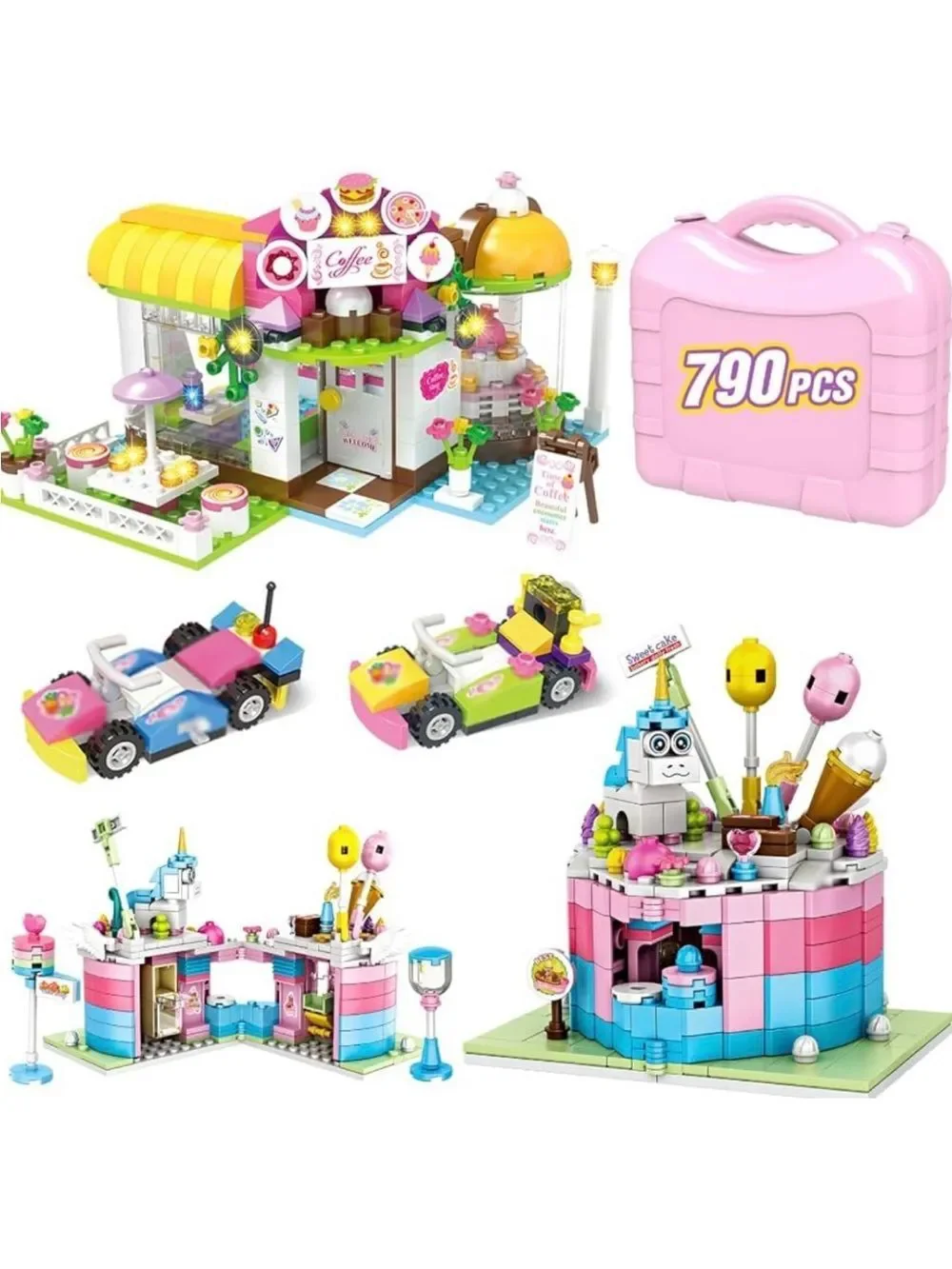 Cake House & Coffee Shop Building Blocks Set in Pink Carry Case ages 6+ NEW
